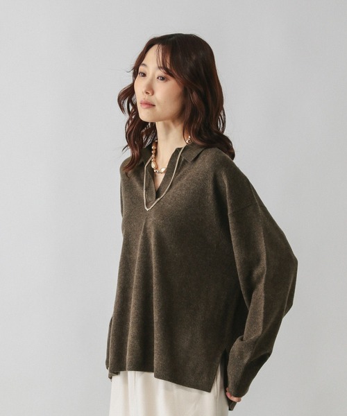 GLOBAL WORK（グローバルワーク）の「フワフワHugmeスキッパー/598019（ニット/セーター・レディース・チャコールグレー/グレー/ダークブラウン・LARGE/MEDIUM）」の15枚目の写真