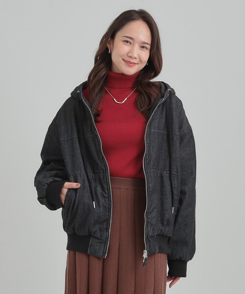 Cutie Blonde（キューティーブロンド）の「【ダブルZIP】大人カジュアルスタイルに デニム中綿フーディーブルゾン（ブルゾン・レディース・ブラック/ネイビー・00）」の3枚目の写真
