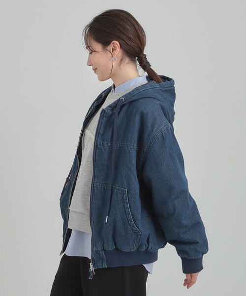 セール】【ダブルZIP】大人カジュアルスタイルに デニム中綿フーディー
