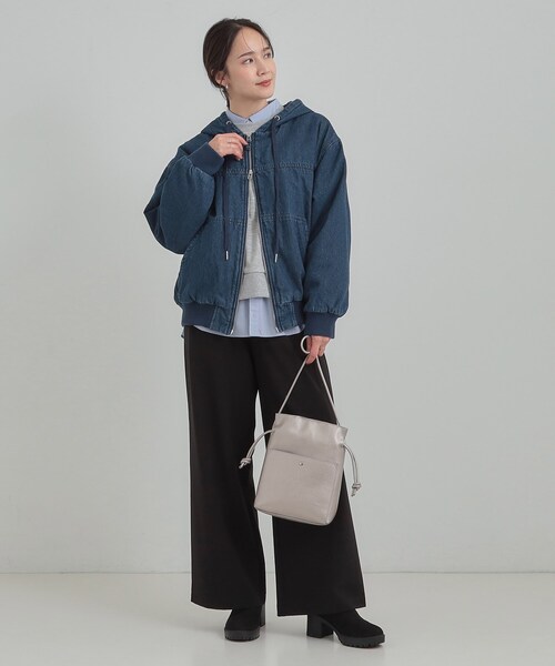 Cutie Blonde（キューティーブロンド）の「【ダブルZIP】大人カジュアルスタイルに デニム中綿フーディーブルゾン（ブルゾン・レディース・ブラック/ネイビー・00）」の9枚目の写真