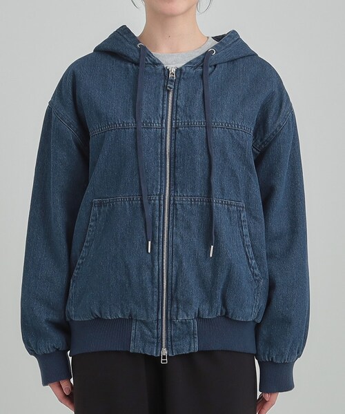 Cutie Blonde（キューティーブロンド）の「【ダブルZIP】大人カジュアルスタイルに デニム中綿フーディーブルゾン（ブルゾン・レディース・ブラック/ネイビー・00）」の11枚目の写真