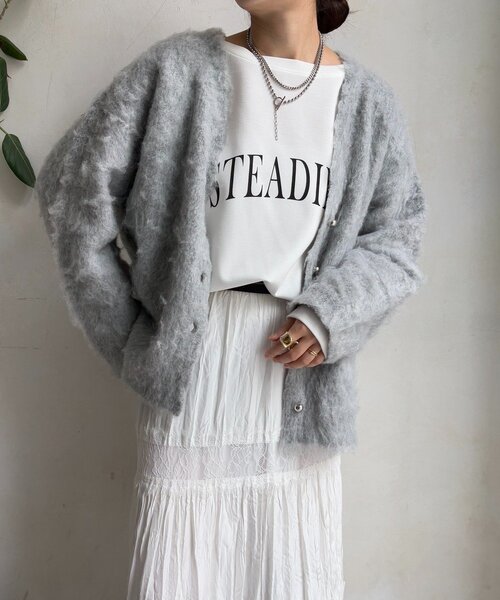 DouDou（ドゥドゥ）の「ブラッシュ加工シルバーボタンカーディガン（カーディガン/ボレロ・レディース・ミント/グレー/ピンク/オフホワイト・FREE）」の3枚目の写真