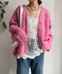 ブラッシュ加工シルバーボタンカーディガン