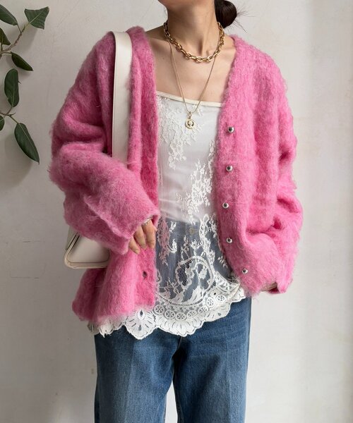 DouDou（ドゥドゥ）の「ブラッシュ加工シルバーボタンカーディガン（カーディガン/ボレロ・レディース・ミント/グレー/ピンク/オフホワイト・FREE）」の4枚目の写真