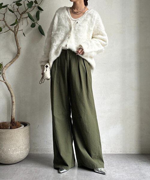 DouDou（ドゥドゥ）の「ブラッシュ加工シルバーボタンカーディガン（カーディガン/ボレロ・レディース・ミント/グレー/ピンク/オフホワイト・FREE）」の8枚目の写真