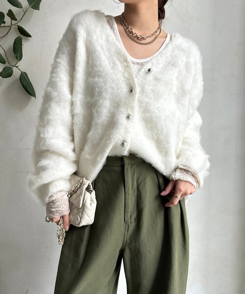 DouDou（ドゥドゥ）の「ブラッシュ加工シルバーボタンカーディガン（カーディガン/ボレロ・レディース・ミント/グレー/ピンク/オフホワイト・FREE）」の10枚目の写真