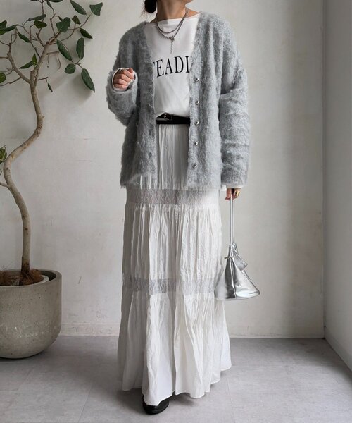 DouDou（ドゥドゥ）の「ブラッシュ加工シルバーボタンカーディガン（カーディガン/ボレロ・レディース・ミント/グレー/ピンク/オフホワイト・FREE）」の14枚目の写真