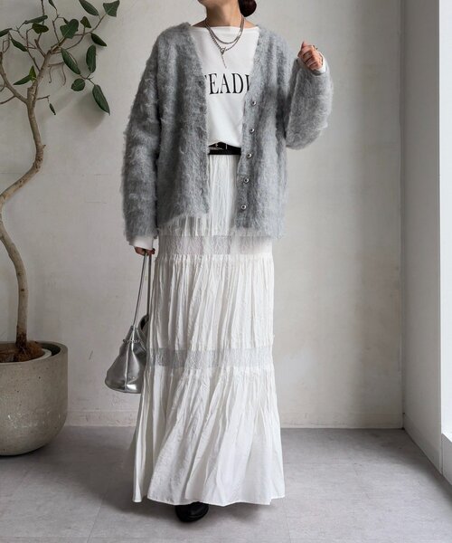 DouDou（ドゥドゥ）の「ブラッシュ加工シルバーボタンカーディガン（カーディガン/ボレロ・レディース・ミント/グレー/ピンク/オフホワイト・FREE）」の16枚目の写真