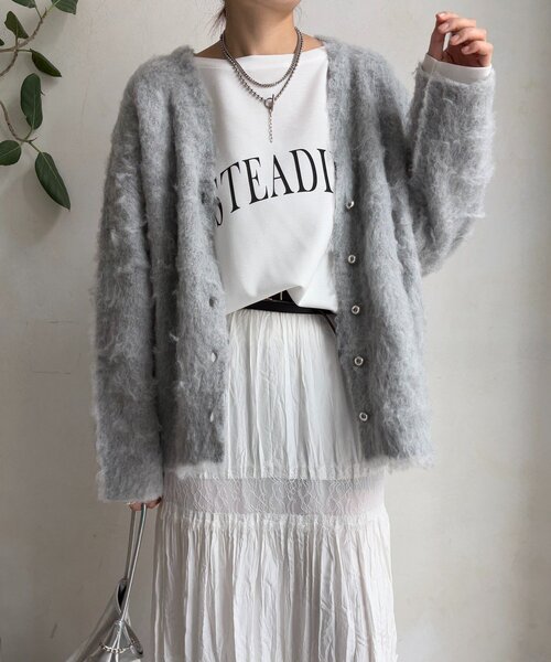 DouDou（ドゥドゥ）の「ブラッシュ加工シルバーボタンカーディガン（カーディガン/ボレロ・レディース・ミント/グレー/ピンク/オフホワイト・FREE）」の19枚目の写真