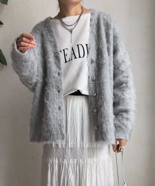 DouDou（ドゥドゥ）の「ブラッシュ加工シルバーボタンカーディガン（カーディガン/ボレロ・レディース・ミント/グレー/ピンク/オフホワイト・FREE）」の21枚目の写真