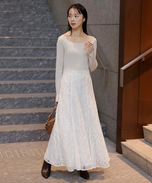 Mystrada(マイストラーダ)の「コードレースドッキングワンピース(ワンピース・レディース・ベージュ系その他/ブラック/ピンクベージュ・36/38)」の2枚目の写真