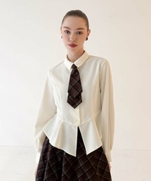 an another angelus | 【セットアップ対応】チェックネクタイ付きペプラムシャツ/fint フィント(シャツ/ブラウス)