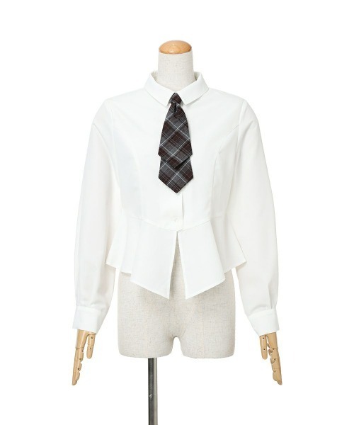 an another angelus（アンアナザーアンジェラス）の「【セットアップ対応】チェックネクタイ付きペプラムシャツ/fint フィント（シャツ/ブラウス・レディース・アイボリー/オフホワイト・FREE）」の14枚目の写真