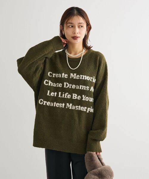 Green　Parks（グリーンパークス）の「ブークレロゴニットチュニック（チュニック・レディース・レッド/ベージュ/チャコールグレー/カーキ・FREE）」の5枚目の写真