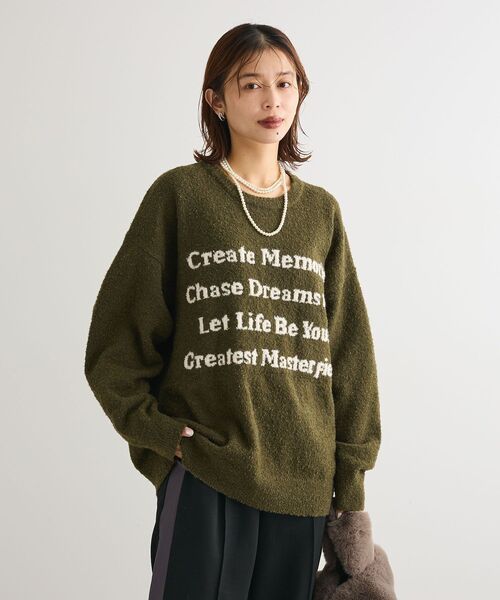 Green　Parks（グリーンパークス）の「ブークレロゴニットチュニック（チュニック・レディース・レッド/ベージュ/チャコールグレー/カーキ・FREE）」の9枚目の写真