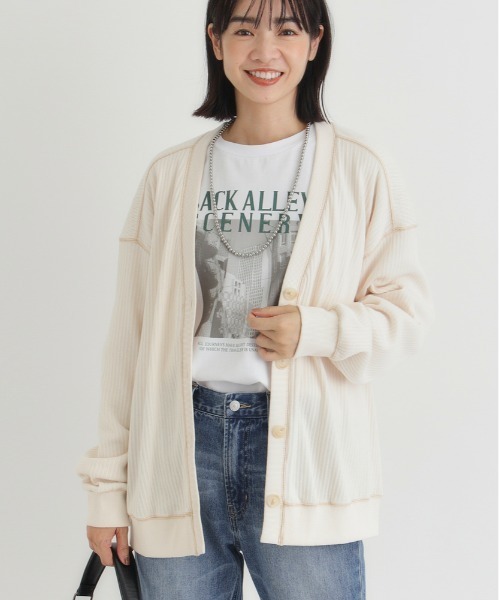 Right-on（ライトオン）の「【HONEYSUCKLE ROSE】【限定展開】カットカーディガン(体型カバー / 気軽に着られる / 洗濯〇)（カーディガン/ボレロ・レディース・ダークグレー/ブラック/キナリ・M/L）」の19枚目の写真