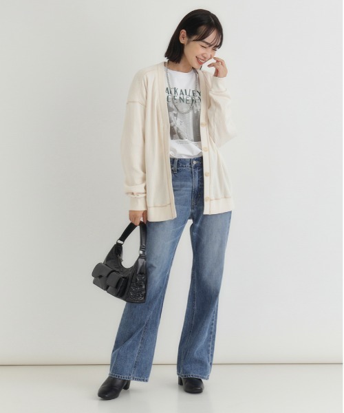 Right-on（ライトオン）の「【HONEYSUCKLE ROSE】【限定展開】カットカーディガン(体型カバー / 気軽に着られる / 洗濯〇)（カーディガン/ボレロ・レディース・ダークグレー/ブラック/キナリ・M/L）」の21枚目の写真