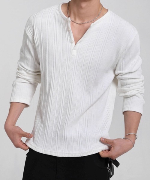 CERCA(チェルカ)の「【NOWLE】ワッフル テクスチャー ヘンリーネック 長袖Tシャツ(Tシャツ/カットソー・メンズ・ブラック・LARGE/MEDIUM)」の10枚目の写真