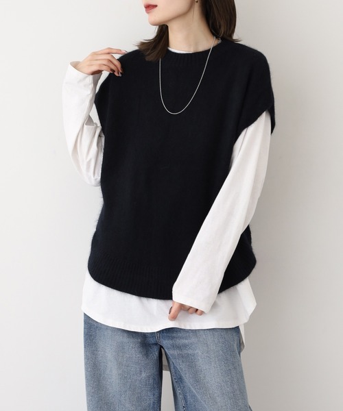 Anna Nicola(アンナニコラ)の「Anna Nicola FOXブレンドニットベスト(ベスト・レディース・モカ/ピンク/グレー/ブラック・38)」の3枚目の写真