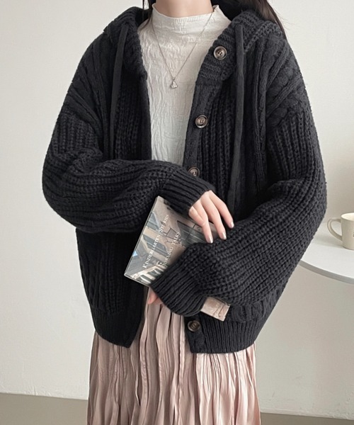 セール】フーディざっくりニットパーカー（カーディガン/ボレロ