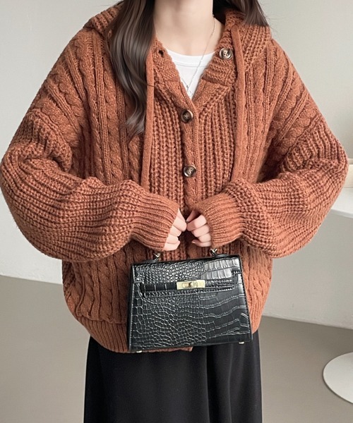 ABITOKYO(アビトーキョー)の「フーディざっくりニットパーカー(カーディガン/ボレロ・レディース・モカ/グレー/ブラック・FREE)」の16枚目の写真