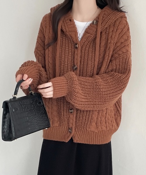 ABITOKYO(アビトーキョー)の「フーディざっくりニットパーカー(カーディガン/ボレロ・レディース・モカ/グレー/ブラック・FREE)」の8枚目の写真