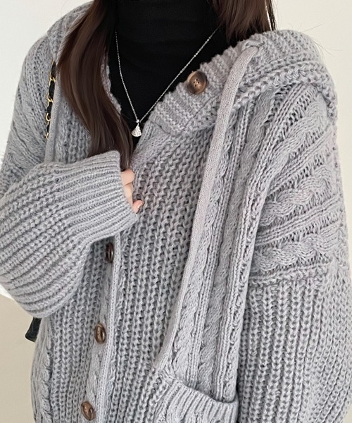 ABITOKYO(アビトーキョー)の「フーディざっくりニットパーカー(カーディガン/ボレロ・レディース・モカ/グレー/ブラック・FREE)」の5枚目の写真