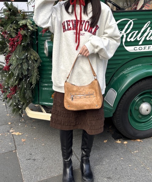 LAC-VERT（ラック・ヴェール）の「チェックカレッジロゴプルオーバー（スウェット・レディース・オートミール/ベージュ/チャコールグレー/グレー・FREE）」の9枚目の写真