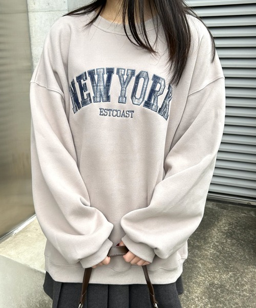 LAC-VERT（ラック・ヴェール）の「チェックカレッジロゴプルオーバー（スウェット・レディース・オートミール/ベージュ/チャコールグレー/グレー・FREE）」の12枚目の写真