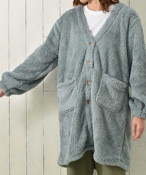 Bleu Bleuet（ブルーブルーエ）の「シープタッチV開きガウン26（ガウン/バスローブ・レディース・チャコール/モカ/ブルーグレー・FREE）」の2枚目の写真