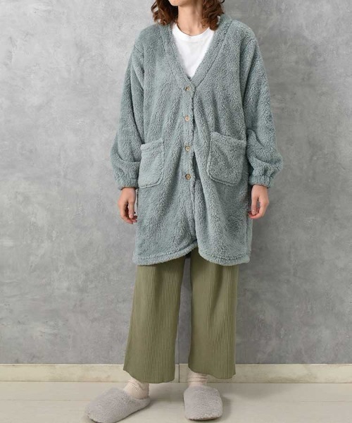 Bleu Bleuet（ブルーブルーエ）の「シープタッチV開きガウン26（ガウン/バスローブ・レディース・チャコール/モカ/ブルーグレー・FREE）」の9枚目の写真