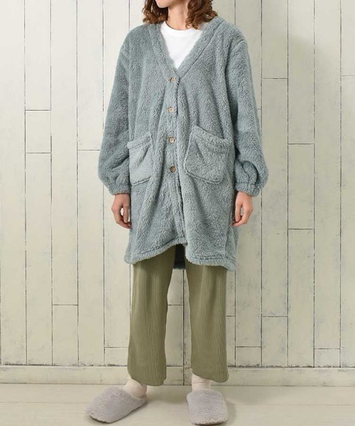 Bleu Bleuet（ブルーブルーエ）の「シープタッチV開きガウン26（ガウン/バスローブ・レディース・チャコール/モカ/ブルーグレー・FREE）」の10枚目の写真