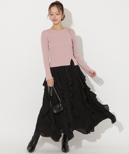 AND COUTURE(アンドクチュール)の「アシメリボンスリットプルオーバー(ニット/セーター・レディース・ホワイト/ピンク/ブラック/モカ/サックスブルー・FREE)」の11枚目の写真