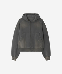 BLR（ビーエルアール）の「Bleached Curved Incision Sweat Hoodie Zip-up Grey (M)（パーカー）」