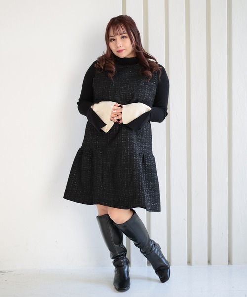 Ruwan yu(ルワンユー)の「ツイードティアードフレアミニワンピース【大きいサイズ対応】(ワンピース・レディース・ブラック・L/LL/3L)」の11枚目の写真