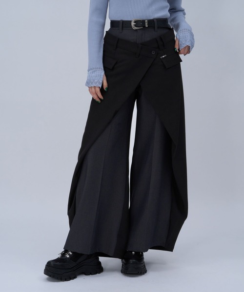 HARE（ハレ）の「ハイショクラップデザインパンツ(HARE)（スラックス・レディース・ブラック/カーキ・FREE）」の7枚目の写真