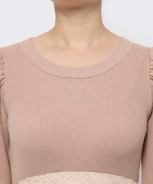 mysty woman（ミスティウーマン）の「カットジャガードドッキングワンピース 636605（ワンピース・レディース・ブラック/ピンクベージュ/アイボリー・FREE）」の16枚目の写真