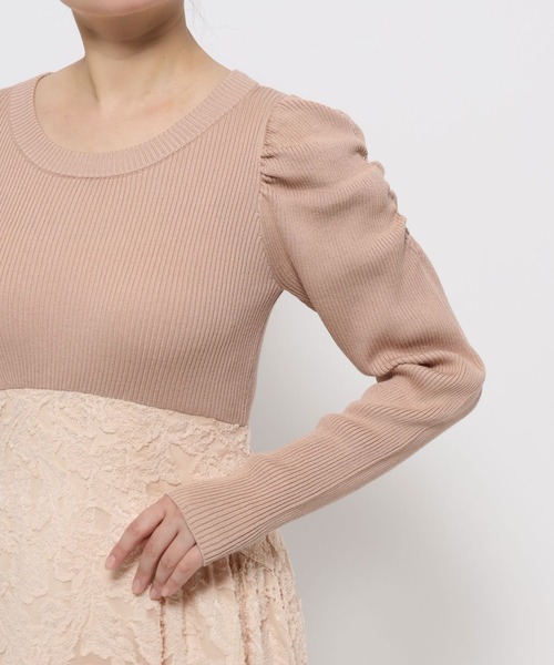 mysty woman（ミスティウーマン）の「カットジャガードドッキングワンピース 636605（ワンピース・レディース・ブラック/ピンクベージュ/アイボリー・FREE）」の17枚目の写真