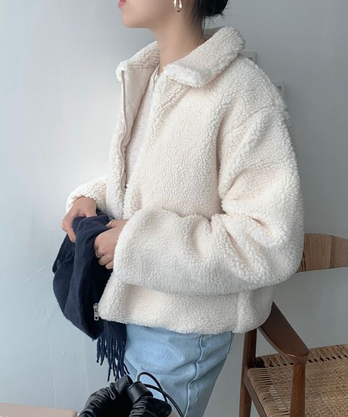 Girly Doll(ガーリードール)の「ジップアップ裏キルティングボアブルゾン(チェスターコート・レディース・グリーン/ベージュ/ブラック/ブルー・FREE)」の8枚目の写真