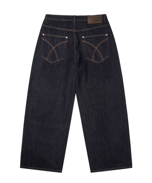 セール】Side Rhinestone Denim Pants (Dark Blue)（デニムパンツ