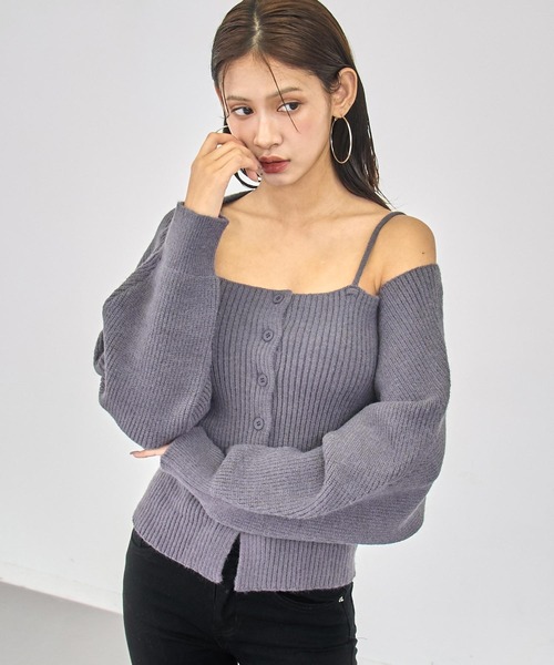 ANAP(アナップ)の「キャミ × ボレロ アンサンブル ニット(アンサンブル・レディース・ダークグレー/ライトベージュ/ブラウン・F)」の4枚目の写真