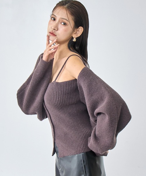ANAP(アナップ)の「キャミ × ボレロ アンサンブル ニット(アンサンブル・レディース・ダークグレー/ライトベージュ/ブラウン・F)」の8枚目の写真