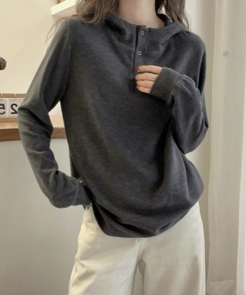 SallyLunn(サリーラン)の「ヘンリーネックフーディー(パーカー・レディース・ベージュ/グレー・LARGE/MEDIUM)」の6枚目の写真