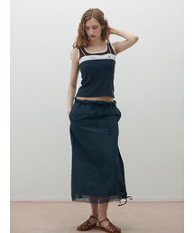 ドット配色ナイロンスカート(navy)