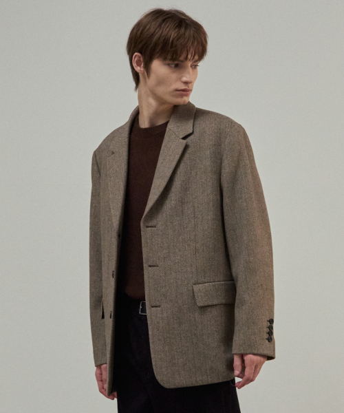 MINDBRIDGE（マインドブリッジ）の「[COUTURE]ヘリンボーンオーバーサイズジャケット（テーラードジャケット・メンズ・ベージュ・100/110/95/105）」の4枚目の写真