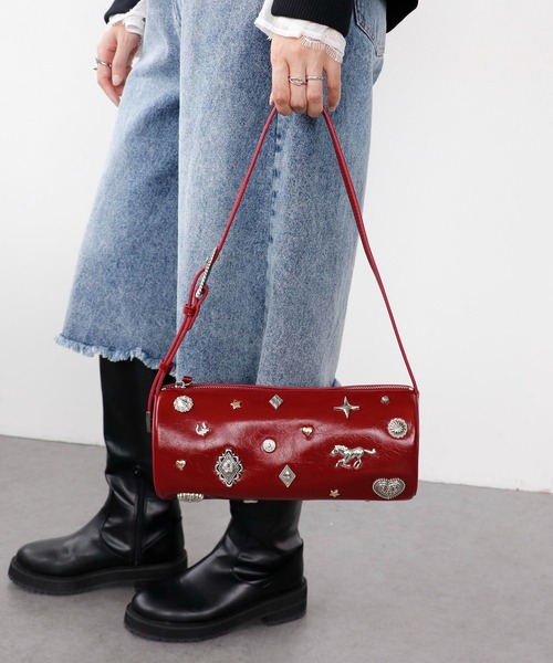 Three Four Time（ｽﾘｰﾌｫｰﾀｲﾑ）の「コンチョドラムボストンBAG（ショルダーバッグ・レディース・シルバー/ブラック/レッド・FREE）」の13枚目の写真