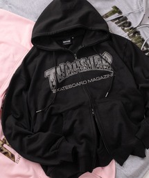 【70】【THRASHER/スラッシャー】ブランドロゴ アップリケ刺繍 裏毛 ジップパーカー/ダブルジップ/ショート丈有り