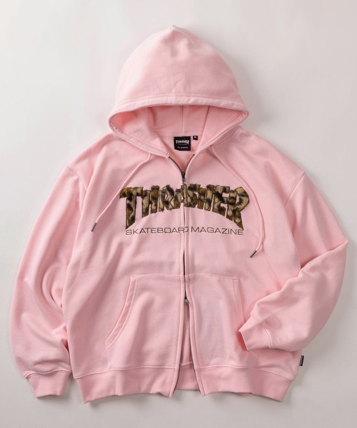 THRASHER（スラッシャー）の「【70】【THRASHER/スラッシャー】ブランドロゴ アップリケ刺繍 裏毛 ジップパーカー/ダブルジップ/ショート丈有り（パーカー・メンズ・ピンク/ブラック/ブラック系その他2/ブラック系その他/グレー・FREE/M/L/XL）」の17枚目の写真