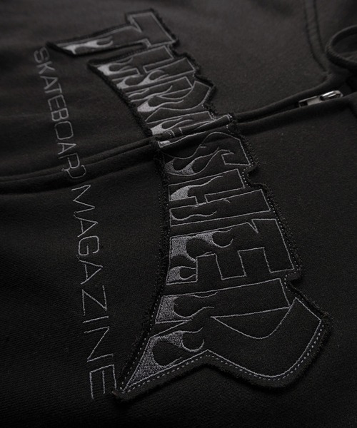 THRASHER（スラッシャー）の「【70】【THRASHER/スラッシャー】ブランドロゴ アップリケ刺繍 裏毛 ジップパーカー/ダブルジップ/ショート丈有り（パーカー・メンズ・ピンク/ブラック/ブラック系その他2/ブラック系その他/グレー・FREE/M/L/XL）」の8枚目の写真