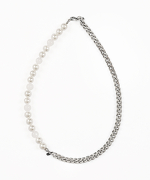 ACHA（アチャ）の「サージカルスチールチェーン＆パールホワイトミックスネックレス_シルバー（ネックレス）」